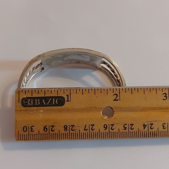 Vintage Alpaca Mexico Abalone MOP Faux Onyx Inlay Open Cuff Bracelet - Picture 6 of 9